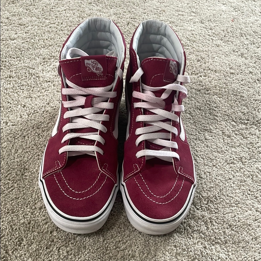 Vans Burgundy High-Top Sneakers 8/10 color stained laces